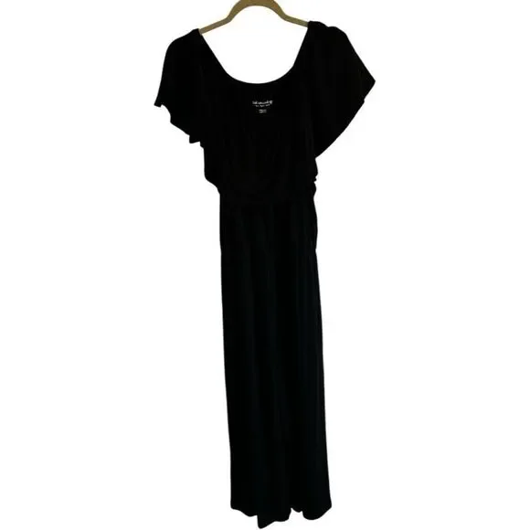 Soft Surroundings Ruffle Boat Neck Black Jumpsuit Size Petite Large Closet Stapl